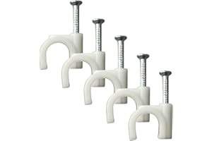 TR CABLE 100 x 8mm Blanco Clips Rondos de cable de pared, Clavos de pared de cable Maneja el cable eléctrico CAT5/CAT6,RG6,RG59,RJ45 Cable en Hogar, Oficina, Accesorios de escritorio