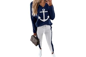 Soulolo Damen Jogginganzug 2 Stück Trainingsanzug Set Sportanzug Freizeitanzug Frauen Colorblock Sweatshirt + Jogginghose