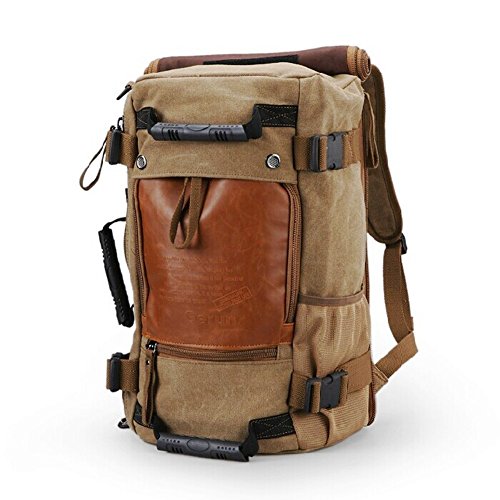 ibagbar Hiking Camping Backpack, 35L Canvas Large Travel Multifunction Outdoor Climbing Luggage Bag (khaki, Large)