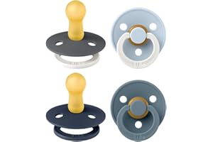 Tétine BIBS Colour. Lot de 4 sucettes. Sans bisphénol A. 2x brillent dans le noir, Téterelle ronde. Latex de caoutchouc naturel, Fabriqué au Danemark. 6-18 mois (lot de 4), Petrol Glow Mix