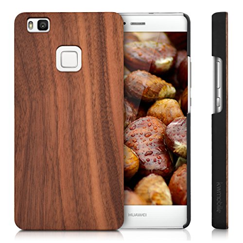 kwmobile Funda para Huawei P9 Lite - Carcasa Posterior de  Madera  - Case Protector  Duro  en  marr  n Oscuro 