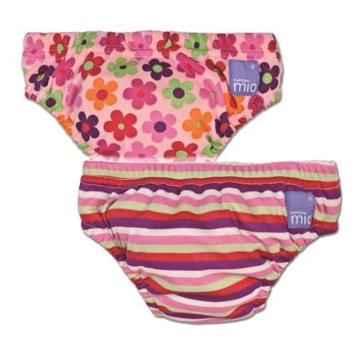Vital Innovations Bambino Mio 2SWMXL-PD-PS Swim Nappy, Set of 2, Pink Daisy and Pink Stripes, X-Large