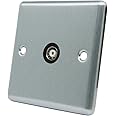 AET CSC1GTVBL Satin Chrome Classical TV Black Insert-1 Gang Coaxial Female Socket, 240 V