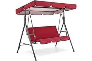 QYCSL Garden Universal Replacement Canopy Swing Seat Chair 2 & 3 Seater Sizes Waterproof/Uv Resistant Patio Hammock Cover Top Roof For Outdoor Poolside Balcony,Red,195x125x15cm