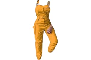 ORANDESIGNE Salopette Cargo Femme sans Manches Combinaisons Ceinturées à Bretelles Réglables Mode Pantalon à Bavette Décontracté avec Poches