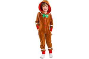 Aunaeyw Christmas Gingerbread Costume Long Sleeve Zipper Hooded Jumpsuit for Men Women Boy Girl Party Role-playing Cosplay