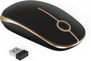 MagoFeliz Wireless Mouse, 2.4G Silent Mouse with USB Receiver, 18 month battery life, 1600 high DPI Precision- Portable Computer Mice for Windows/Mac/Linux, Black and Gold