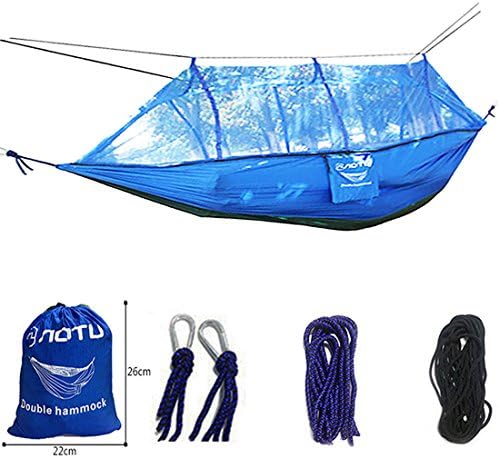 UKGOOD Double Portable Ultra Strong 210T Parachute Nylon Fabric Hammock Mosquito Net~~Lightweight,Compact and Reversible Design with Inset free Net~~Great choice for travelling,Camping,Hiking,Beach or Yard etc. (Blue)
