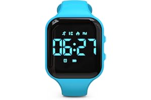 FOCWONY Montre de suivi d'activité à LED sans Bluetooth, podomètre, compteur de pas, distance, calories, chronomètre, réveil, excellent cadeau pour enfants, adolescents, filles, garçons, Noël (carré, bleu)