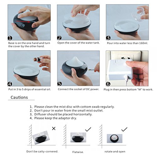 Luftbefeuchter LED Aromatherapie Essential Oil Diffuser Tragbar Überschall Aroma Diffuser Luftbefeuchter Raumbefeuchter mit 7 Farbenwechsel 140ML Schwarz für für Yoga - 7