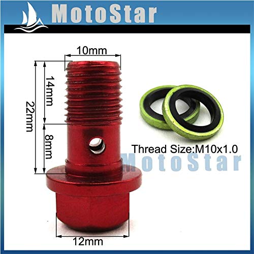 FIOLTY Rouge M10x1.0 Banjo Bolt Pit Dirt Bike VTT Quad Go Kart Scooter de vélomoteur de Moto au freinage hydraulique Refroidisseur d'huile