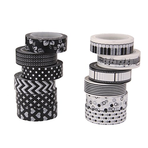 10m 12pcs Cinta Washi Serie En Blanco Y Negro Adhesivo Bricolaje Etiqueta De Papel 1 5cm