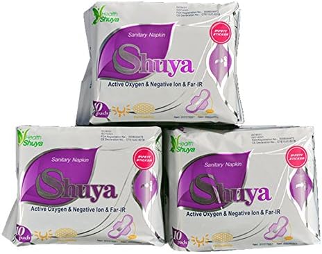 SHUYA Daywear Sanitary Towels Teens Wings with Patented Negative ion Strip, Herbal Scented-3Packs(30pads)