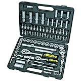 Matt verchromte Oberfläche Proteco-Werkzeug® 94 Teile 1 4 und 1 2 Steckschlüsselsatz CrV Ratschenkasten Knarrenkasten