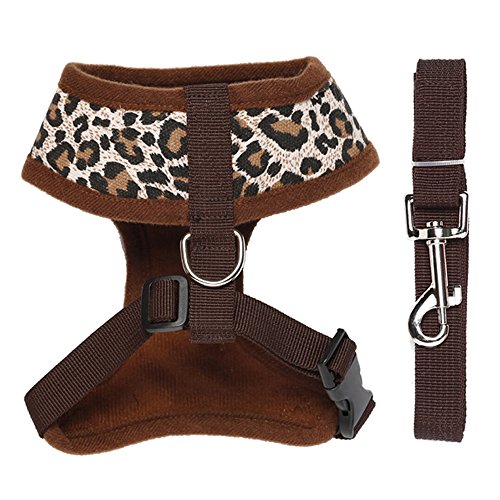 Preisvergleich Produktbild Contever® Verstellbar Rückseite Clip Harness Hundegeschirr Welpengeschirr Softgeschirr Brustgeschirr Halsbänder mit Leine (S: Brustumfang: 31cm; Halsumfang:22cm)-Leopard