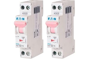 EATON 264741 PLG4-C2/1N - DISJONTORE MODULARE PH/N - Bianco - MANETTE ROSA - 1P+N / 2A - Curva C - Connessione a vite - 2 interruttori