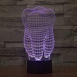3D Tisch Nachttischlampen,KINGCOO 3D Optische Visualisierung LED Licht USB Schreibtischlampen Stimmungslichter Touch Schreibtisch 7 Farbwechsel Atmosphäre Lampe (Zahn) - 2