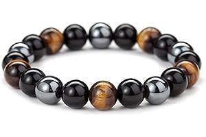 Branets Beads Bracelet, Tiger Eye Bracelets 10mm Natural Gemstones Beads Bracelet Elastic Yoga Bracelet Gift for Men and Women