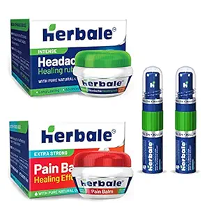Herbale Double Action Relief, Pain Balm Healing Effect and Headache Healing Rub (Combo Pack) Balm