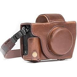 MegaGear mg687 Ever Ready – Funda de Piel y Correa con Acceso a la batería para Canon PowerShot G5 X – Cámara de Fotos, Color marrón Oscuro