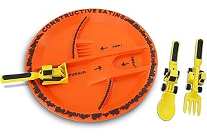 GUSHE Kreatives Essbesteckset für Kinder, Creatively Kids Dining Tool Set, Bagger Besteck Kinder, Bagger Besteck mit Teller, Bagger Teller Und Besteck für Baby, Kleinkinder und Junge Kinder (1Set)