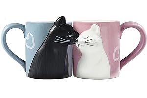 MENGCAT Bacio gatto Set di tazze da caffè, Set di tazze in ceramica da tè divertente e unico per la sposa e lo sposo, regalo corrispondente Per il compleanno, anniversario, matrimonio, fidanzata Moglie