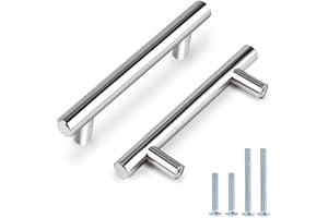 Probrico 5 Pack Polished Chrome Kitchen Cabinet Handles Stainless Steel Furniture Drawer Knob Cupboard Pull Hole Spacing 96mm