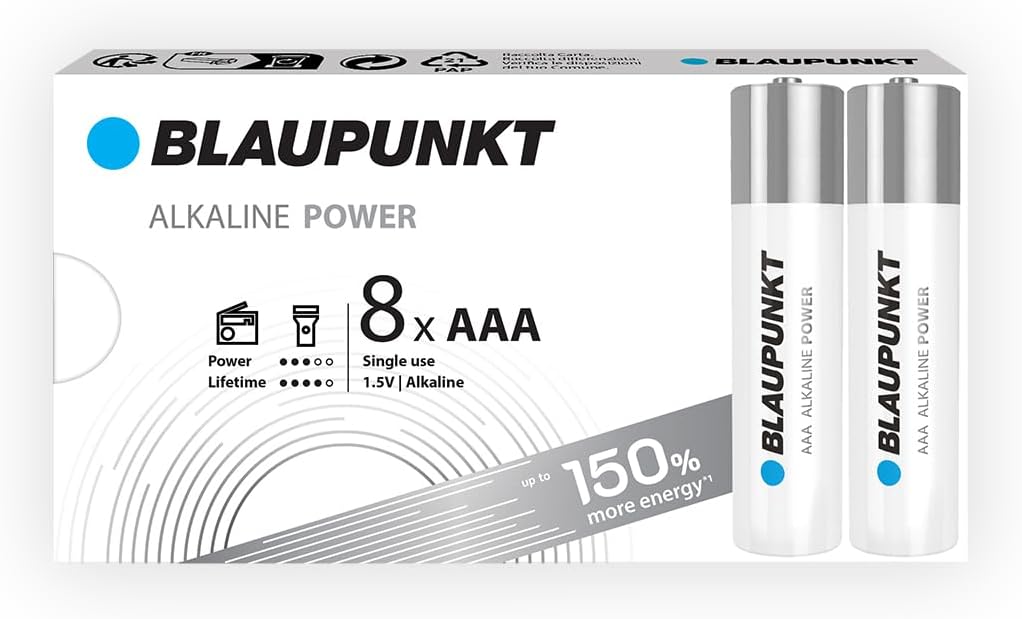 BLAUPUNKT AAA Pilas alcalinas, Paquete de 8, lo Mejor para Relojes de Pared, mandos a Distancia de TV, LR03BPO/8CB