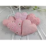 5 Stoffherzen in rosa/weiß Tönen