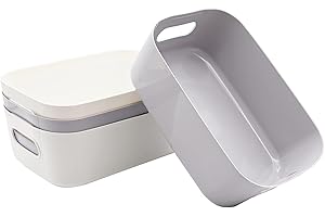 CATELL 4 Piezas Cesta de Almacenamiento Cajas Organizadoras de Plastico Almacenaje de Plástico Para Baño, Cocina, Dormitorio, Oficina, Gabinete (Gris, Blanco, 20.5 * 14.5 * 7cm)
