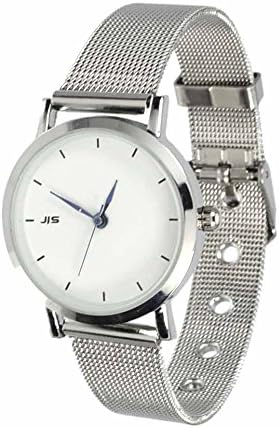 Wristwatch women quartz round dial white no without numbers bracelet flexible metal silvered buckel Mizo