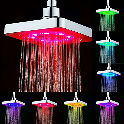 GuDoQi® 7 Farben Ändern Led Dusche Kopf Bad Regendusche Kopf Wasserfall Dusche Kopf 6 Zoll Quadrat