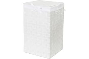 Compactor RAN6889 Stan Wäschekorb mit Deckel, Griffe, gewebt mit Metallrahmen, herausnehmbares Leinenfutter, 30 x 30 x 50 cm, Weiß