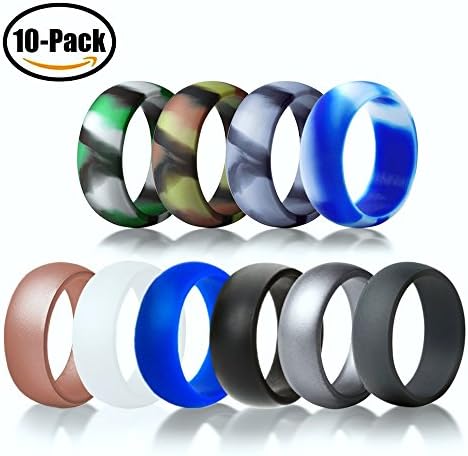 Silicone Wedding Ring - Durable Comfortable Antibacterial Rubber Rings - 10 Pack (9, MEN)