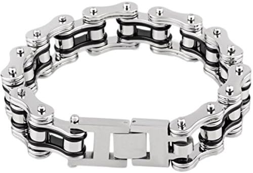Loveshine Jewelry Mens Motorcycle Chain Stainless Steel Bracelet, Heavy Wide Biker, Silver