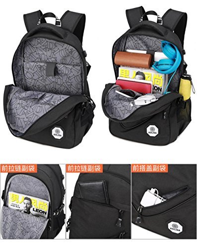 15 Zoll Laptop Rucksack mit USB Port  Nylon Wasserabweisend Arbeit Laptop Rucksack College Schultertaschen Reisetasche Wandern Rucksack f  r Damen und