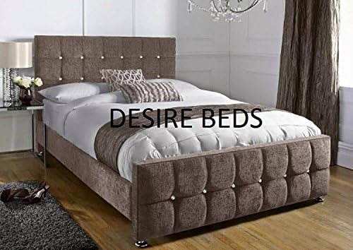 Chenille Fabric Upholstered Bed Frame All Sizes Single Double King Super King Size (SILVER, 5FT KINGSIZE)