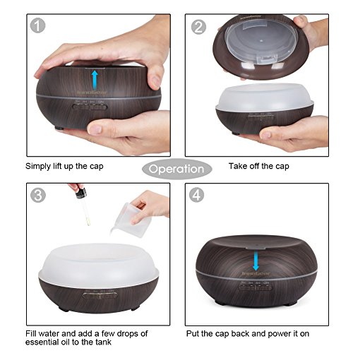 InnoGear Aroma Diffuser Luftbefeuchter ätherisches Öl Diffusor Holz Korn Ultraschall Aromatherapie Diffusoren mit 7 Farbe LED Lichter ändern und 4 Timer Einstellungen Wasserlos Auto Abschaltung, 200ML - 4