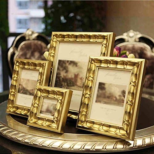 WENBIAOXUE Photo Frame Golden Solid Wood Photo Frame Set New Classical European Luxury Photo Wall Frame , photo size (7.6*7.6) frame size (14*14)