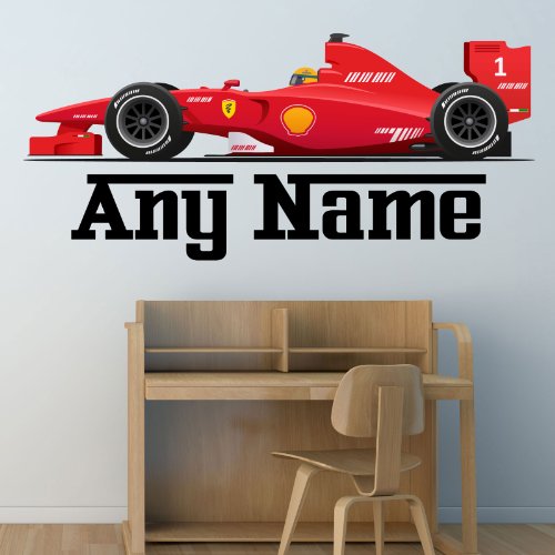 Personalised Formula One Racing Car Wall Sticker Decal - Full Colour Boys Bedroom Nursery (Extra Large - 137cm Wide)