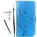 Produktbild Sony Xperia Z3 Compact Hülle, Sony Xperia Z3 Mini Schutzhülle, Alfort 3 in 1 Lederhülle / handyhüllen Fashion Design Premium PU Leder Hohe Qualität Tasche Case Cover Kasten Abdeckung Wallet für Sony Xperia Z3 Compact / Sony Xperia Z3 Mini 4.6" Smartphone Funktion Standfunktion Unterstützte Telefone und Magnetverschluss mit Schmetterling ( Blau ) + Alfort Schwarz Stylus Pen + Netter Staub Stecker
