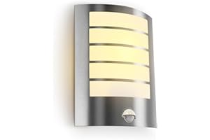 Kerry PIR Outdoor Wall Light, Outside Front Door Lighting Mains Powered Waterproof IP44 Exterior Lamp, Curved Stainless Steel Security Light with Motion Sensor, E27 Sconce for Porch (Bulb Excl.)