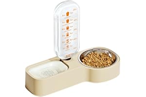 KASSIVA Pet Food and Water Dispenser for Cage Crate, Hanging Automatic Pet Feeder Bowl for Small Dog Puppy Cat Rabbit Small Animal (Beige, 520ml Water + 220g Food)