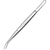 FTONOM5 Precision Stainless Steel Tweezers - Professional Grade Long Anti Slip Crafting Cooking Tools with Curved & Serrated