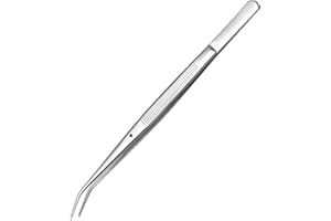 FTONOM5 Precision Stainless Steel Tweezers - Professional Grade Long Anti Slip Crafting Cooking Tools with Curved & Serrated Bent Tips Multipurpose Forceps for Jewelry Sewing Machine Aquarium Garden