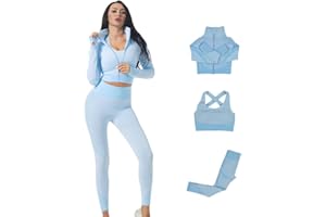 Veriliss 3-Set Completo Sportivo Palestra Donna, Fitness Completo, Workout Abbigliamento Oceans Cappotto Reggiseno Sportivo Ghette