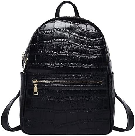 SAIERLONG New Womens Black Genuine Leather Daily Casual Backpack