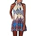 Produktbild Fuibo Casual Sleeveless Neckholder Boho Print Kurzes Kleid Sommerkleid Strandkleid Casual Vintage Kleid für Frauen (L, Blau)