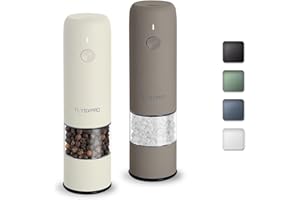 TLYSXPRO Small Electric Salt and Pepper Grinder Set, USB Rechargeable, Automatic Pepper Grinder Shakers Mill with Adjustable Coarseness, One Hand Operation, Kitchen (2 Packs, Greige&Buttercream)