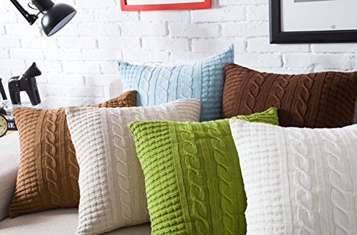 VClife® Baumwolle Zierkissenbezug 45*45cm Stricken Knopf Dekokissen Sofa Bett Zimmer Auto Kissenhülle Ohne Füllung Beige - 3